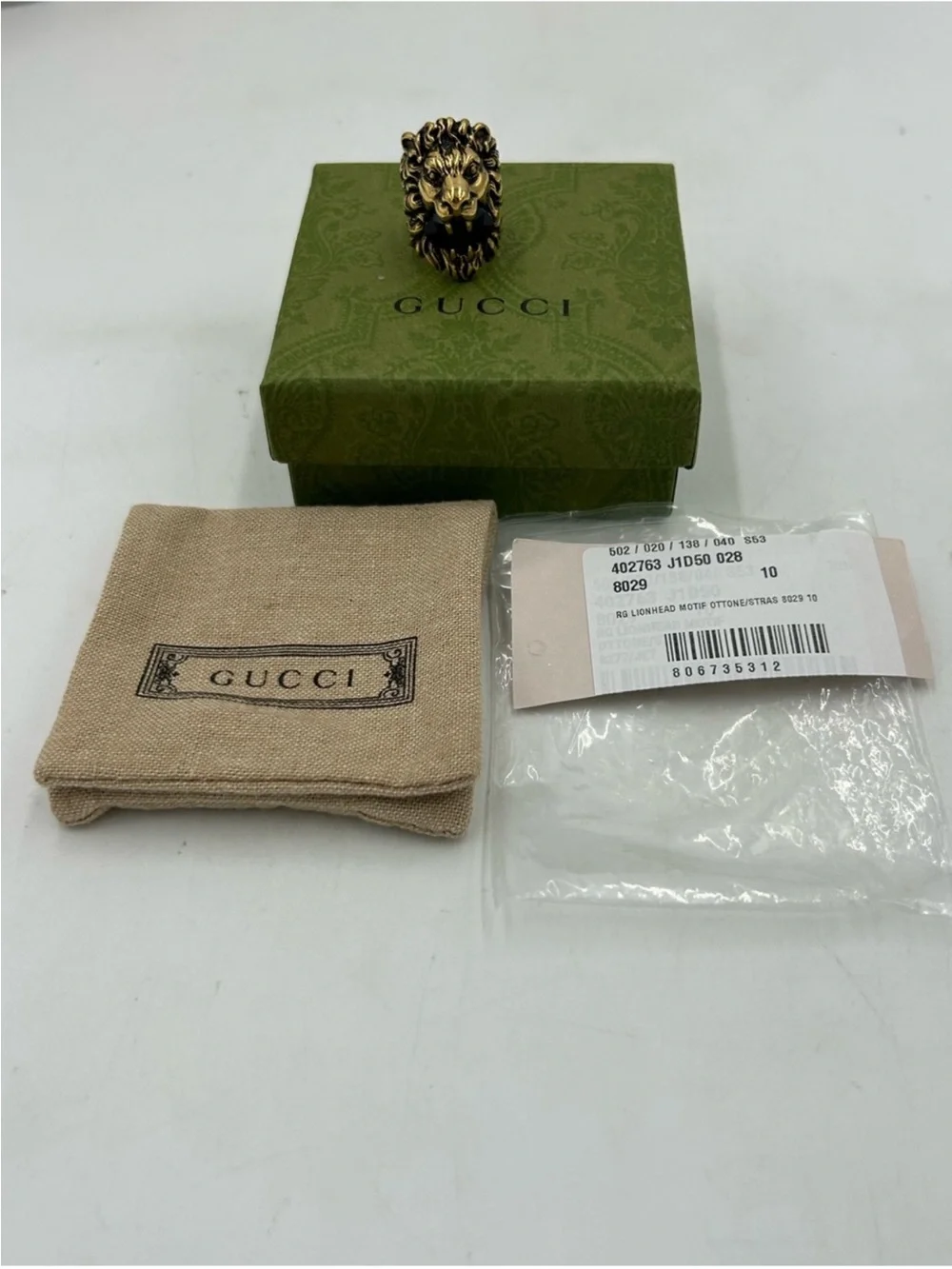 Unisex Gucci Lionhead ring in antique gold finish size 5, made in Italy